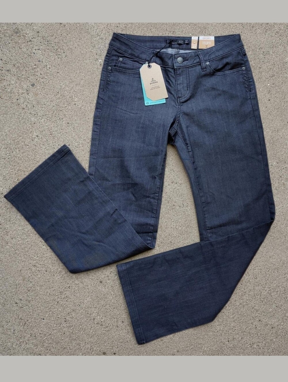 prAna Womens 4 Short 27x30 Petite Bootcut Jeans Dark Indigo Blue Wash Jada New